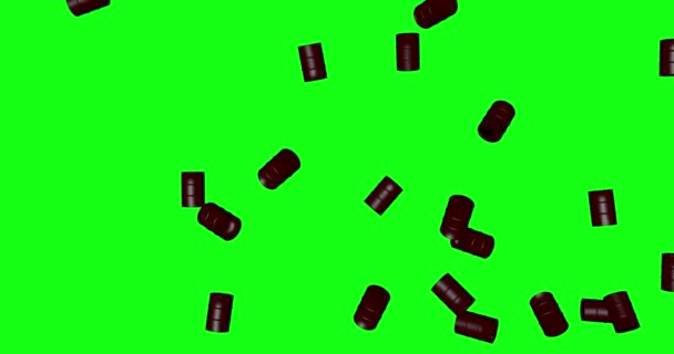 Barriles Metal Pantalla Verde Aceite Caída Piso Apilado Animación Croma — Vídeo de stock