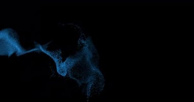 Soyut mavi duman evrim parçacıkları toz enerji figürü arka plan animasyonu 3d