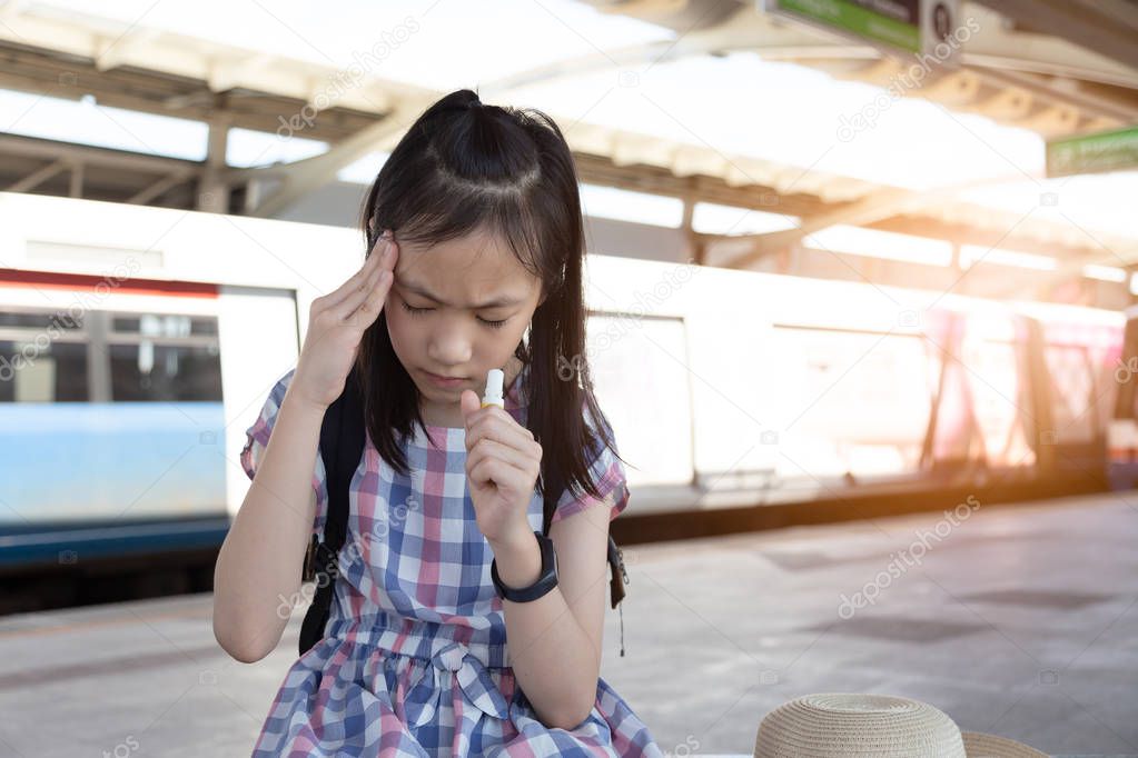 Asian girl with vertigo,dizziness,migraine,sick depressed girl suffering from headache