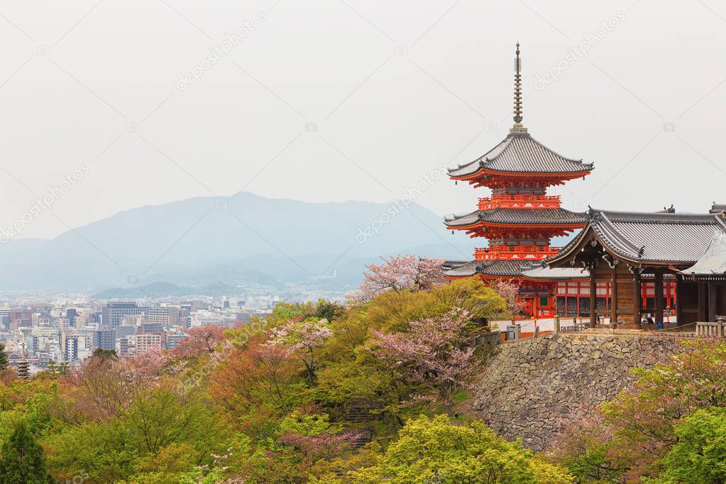 Landscape and cityscape of famous temple,a major tourist attraction in Kansai region,Kiyomizu dera Temple in Kyoto,Japan