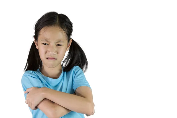 Jovem Ásia Menina Sensível Hotheaded Isolado Branco Fundo Emoções Rosto — Fotografia de Stock