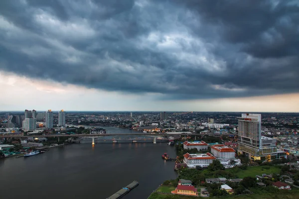 The storm is coming ,shelf cloud, cloudy over Thonburi side city