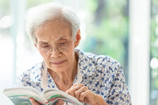 Asian senior woman reading a book relaxed at home,elderly woman  spend their free time reading book