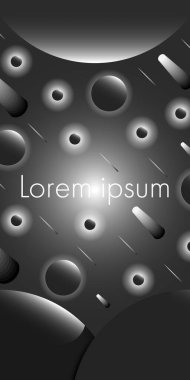 Soyut siyah-beyaz boşluk, gezegen ve kuyruklu yıldız portresi. Sunum için dikey şablon, poster, broşür, broşür, arkaplan tasarımı.