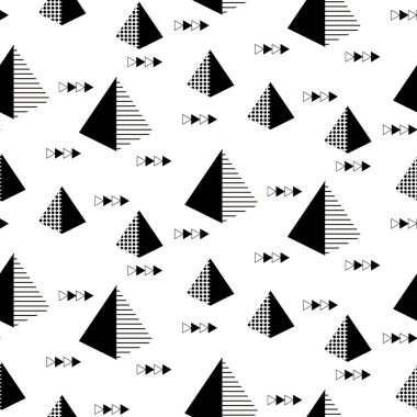 Kusursuz siyah-beyaz piramit ve ok deseni. Geometrik tasarım tekrarlama arkaplanı.
