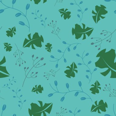 Yeşil yapraklı, kusursuz desenli vektör çizimi. Doğa tekrar desen arkaplanı.
