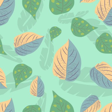 Kusursuz renksiz yaprak deseni. Yaprak vektör resimleme arkaplanını tekrarla.