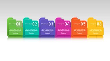 İş, veri ve süreç sunumu için yansımalı renkli infofraphic şablon.