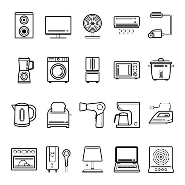 Household Appliances Outline Icon Set — Stock Vector