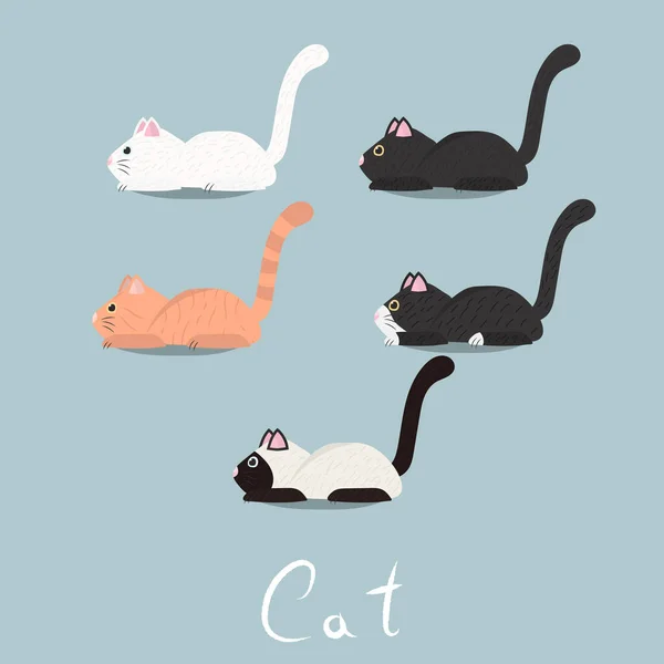 Ręcznie Rysowane Doodle Słodkie Koty Wektor Kłamstwa Ilustracja — Wektor stockowy