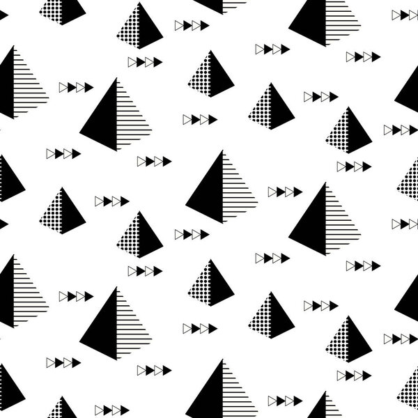 Seamless black and white pyramid and arrow pattern. Geometric design repeat background.