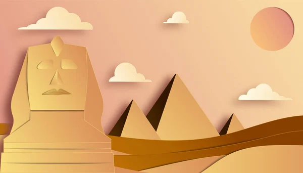 Style Art Couche Papier Sphinx Pyramide Gizeh Monument Mondialement Célèbre — Image vectorielle
