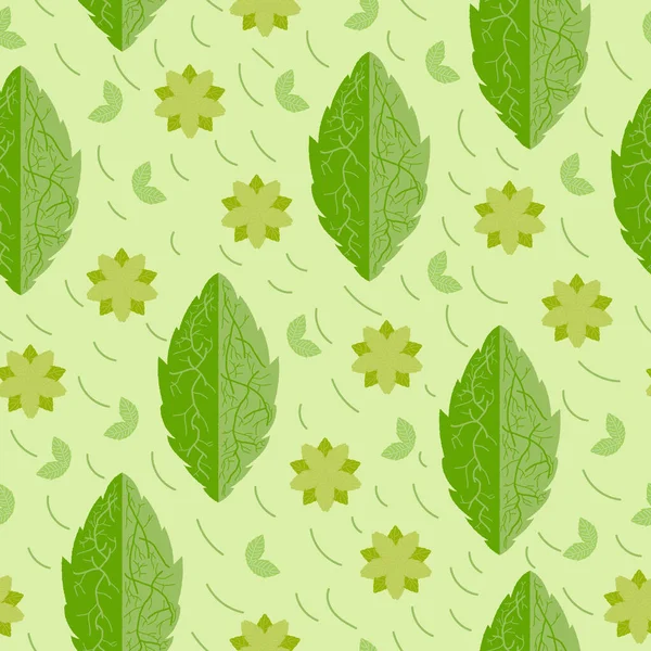 Nahtlos Von Hand Gezeichnete Grüne Blattmuster Hintergrund Wiederholen Sie Laub — Stockvektor