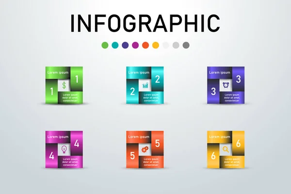 Infográfico Conceito Colorido Com Modelo Ícone Para Negócios Relatório Dados — Vetor de Stock