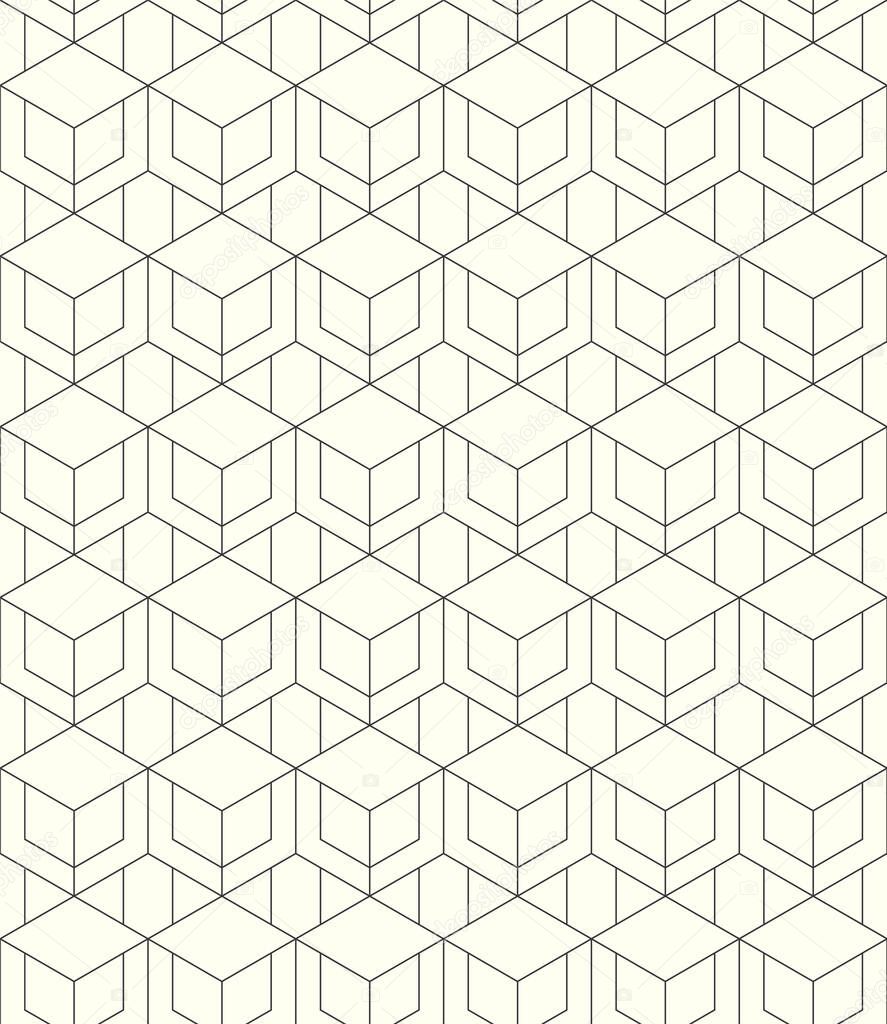 Seamless geometric hexagonal pattern on light yellow background. Repeat linear texture design.