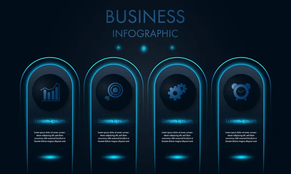 Modelo Infográfico Negócios Com Ícone Fundo Escuro Luz Néon Azul — Vetor de Stock