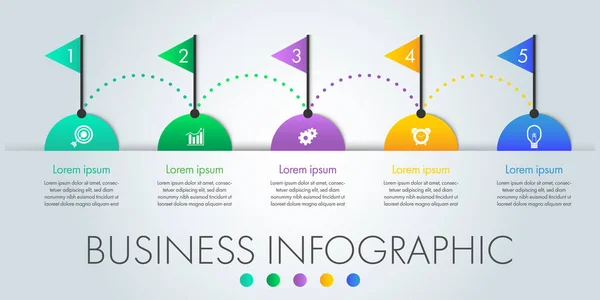 五颜六色的业务信息模板 带有图标 用于演示 工作流 — 图库矢量图片