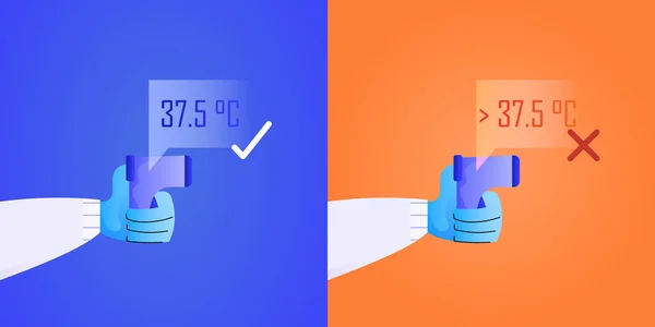 Temperatura Corporal Normal Alta Medida Por Termómetro Infrarrojo — Archivo Imágenes Vectoriales