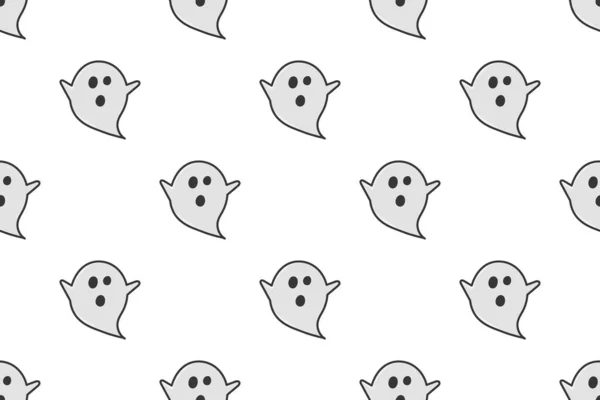 Diseño Plano Fantasma Patrón Sin Costuras Halloween Día Fondo Pantalla — Vector de stock