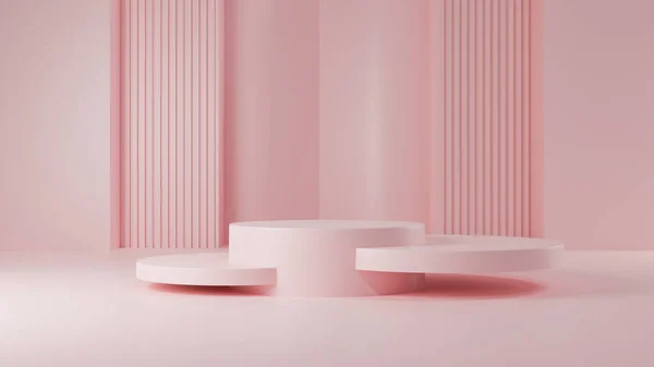 Render Pink Empty Stand Blank Cylinder Podium Showcase Product Mockups — Stock Photo, Image