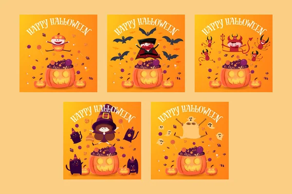 Enfant Costume Halloween Avec Tête Jack Lanterne Pleine Illustrations Vectorielles — Image vectorielle