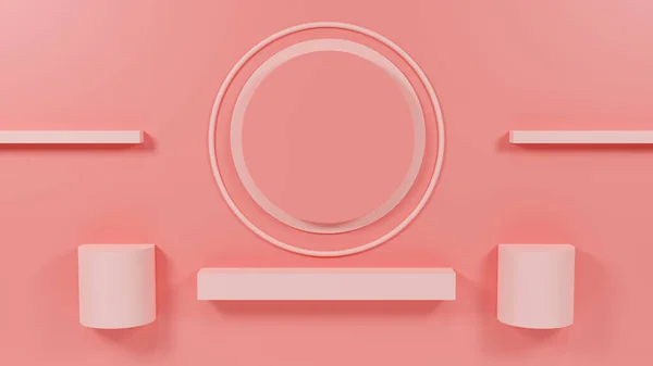 Renderizar Podios Vacíos Color Rosa Pared Para Mostrar Maquetas Productos — Foto de Stock