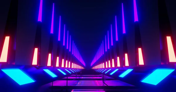 赤の光効果を持つ3DレンダリングSf未来的なネオン廊下 — ストック写真