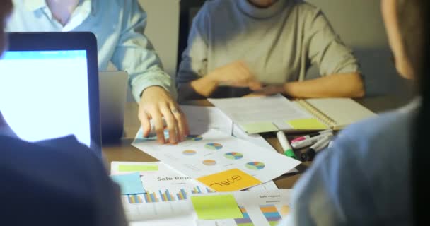 Business team working late through the night. Casual young people in architecture company. — Stock Video