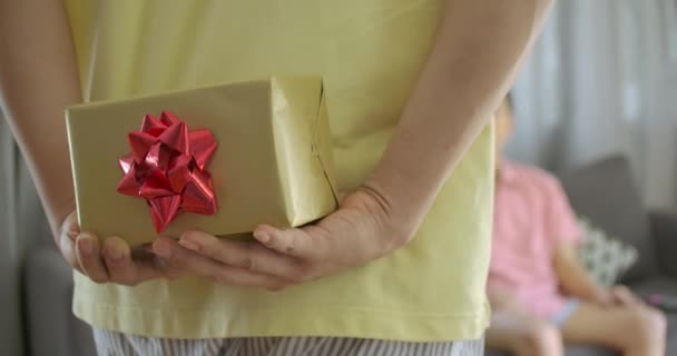 Ημέρα του Αγίου Βαλεντίνου δώρο. Ασίας γκέι Yong δίνοντας Valentine κουτί δώρου για το φίλο του. Δώρο για τις γιορτές. — Αρχείο Βίντεο