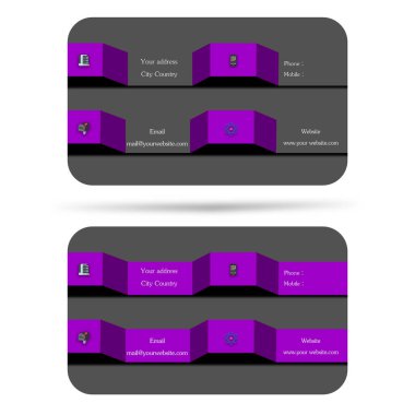 Modern, 2 tarzı 3d kartvizit, Şirket, kurumsal şanlı, ünlü, popüler ve iyi bilinen, mor renk gri siyah arka plan üzerine yardım. İllüstrasyon