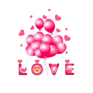 Word ile yaşam mutluluk içinde pembe balon Festivali ve parti için set. Aşk.