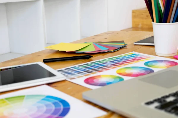 Primer Plano Concepto Diseños Creativos Objetos Diseño Creativo Lugar Trabajo — Foto de Stock