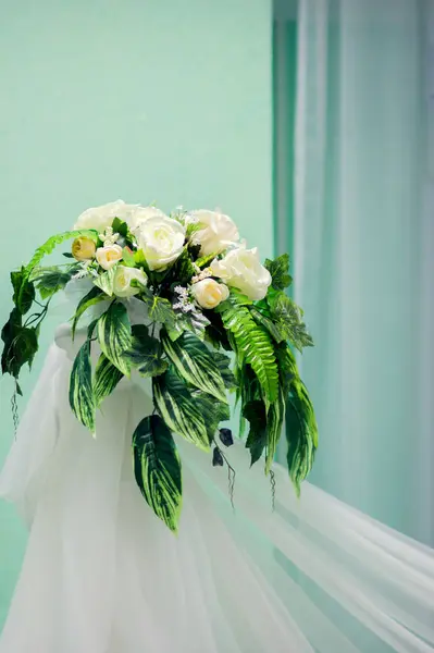 Composição Flor Branca Verde Casamento Rosas Decoração Casamento Para Floristas — Fotografia de Stock