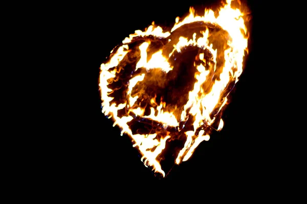 Het Hart Het Vuur Brandend Hart Close Met Vlammen Geweldige — Stockfoto