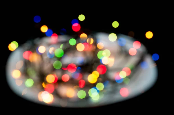 Bokeh Barevné Pozadí Rozmazané Věnec Světel Silvestrovské Vánoční Dekorace Oslavy — Stock fotografie