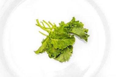 Kale (lahana) tomurcukları. Salata rustik ve sağlıklı en/boy oranı. Beyaz arka plan üzerinde izole.