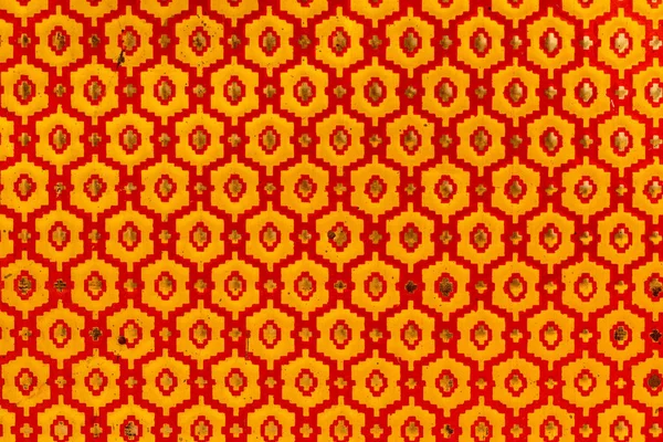 Textura Metálica Hexágonos Rojos Amarillos Patrón Aspecto Retro Viejo Brillante — Foto de Stock