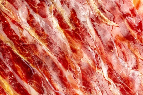 Appetitoso Fette Prosciutto Iberico Primo Piano Come Una Texture Carne — Foto Stock