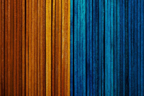 Hermosa textura de listones de madera natural de colores naranja brillante y azul. Sentido vertical . — Foto de Stock