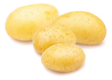 Dört güzel bütün patates beyaz arka plan izole