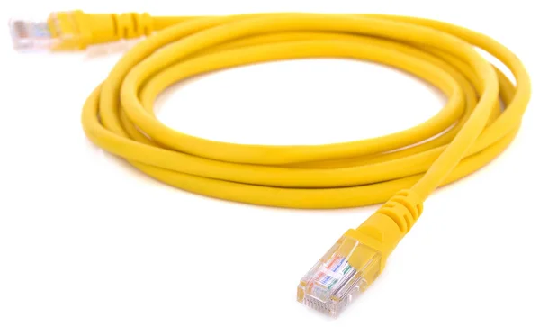 Мережевий кабель Ethernet з роз'ємами RJ45 на білому тлі Ліцензійні Стокові Зображення