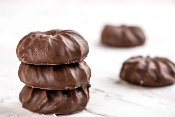 Dark Chocolate Coated Zefir View Isolated White Background — Stock Photo, Image