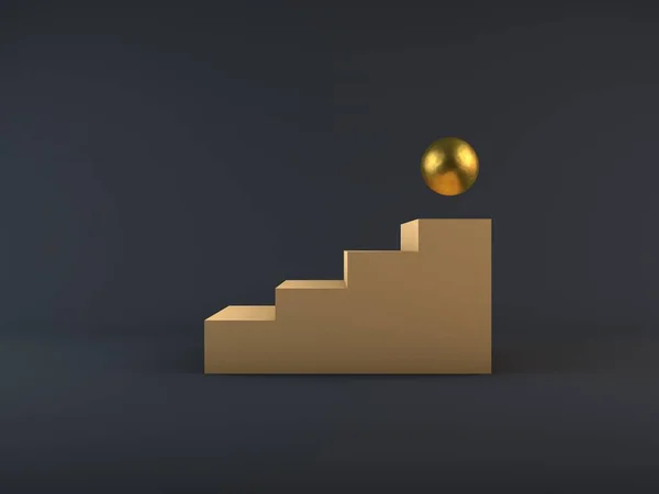 3d rendern beige cremefarbene Treppe und Bronze Kugel Siegerstufe, erfolgreiches Konzept — Stockfoto