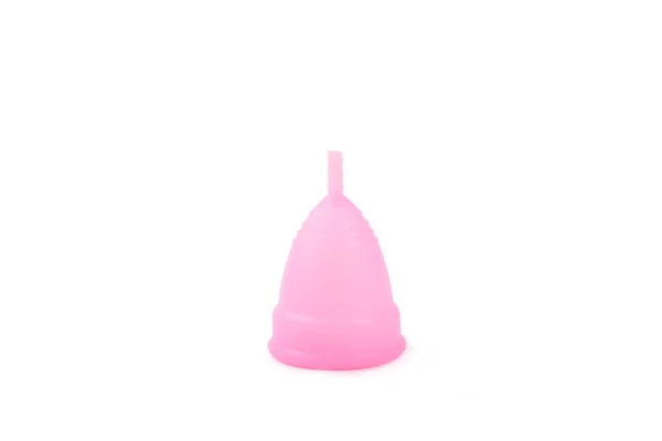 Copa menstrual rosa sobre fondo blanco. Objeto aislado de higiene médica . — Foto de Stock