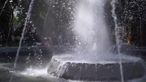 Slow motion video of fountain in urban park. Summer refreshment — Wideo stockowe
