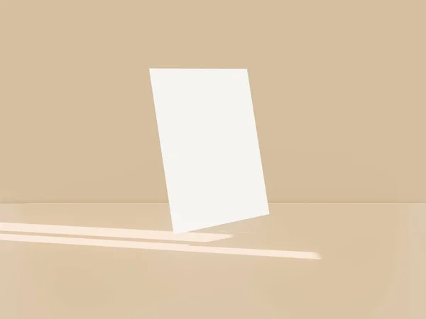 3d визуализация пустых макетов для плаката, визитной карточки или флаера. Солнечный свет и тени на бежевом фоне — стоковое фото