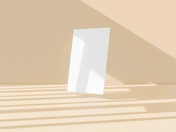 3D-återgivning av blank mack upp för affisch, visitkort eller flygblad. Solljus och skuggor på beige bakgrund — Stockfoto