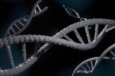 DNA zinciri yakın. Genom sarmalı, biyoteknoloji. 3d hazırlayıcı