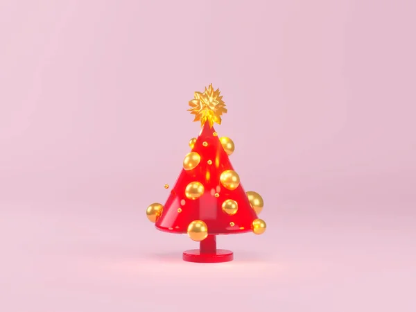 Árvore de Natal em cores vermelhas e douradas girando à noite. Temporada de Dezembro. Ano Novo. Renderização 3d — Fotografia de Stock