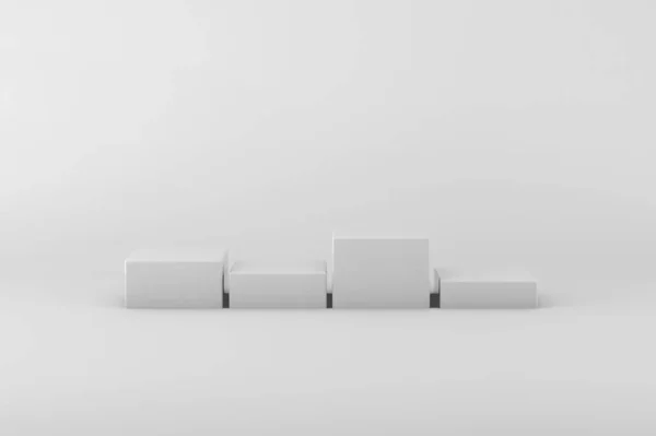 Λευκά podiums σε λευκό στούντιο. minimal στυλ, λευκό μονόχρωμο. 3d απόδοση βάθρου για το προϊόν — Φωτογραφία Αρχείου